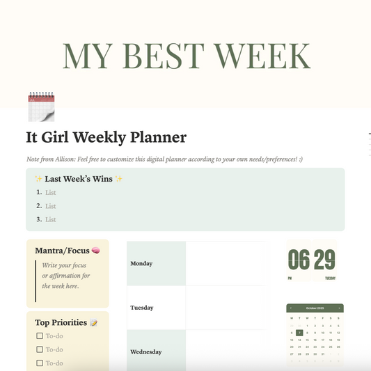 It Girl Weekly Planner (Digital Notion Template)